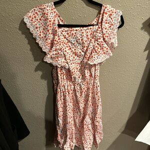 Floral Ruffle Dress with Lace Trim